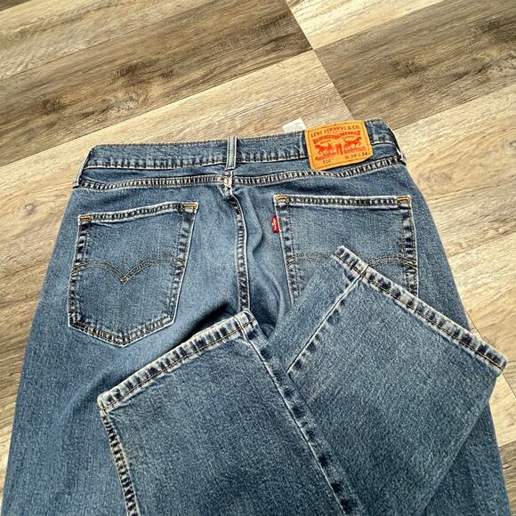 Levis 514 Mid Wash Blue 34x33 Straight Fit Stretch Faded Denim Jeans Red Tab - Picture 3 of 13